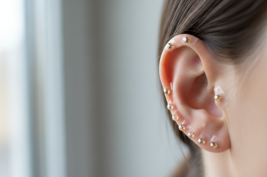 show the ear seeds close up on ear 