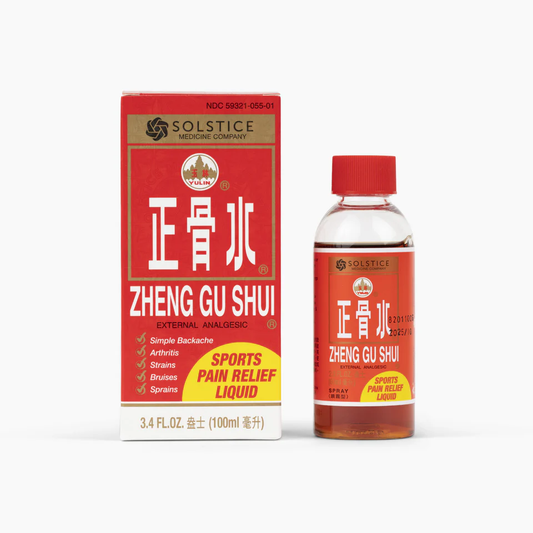 Zheng Gu Shui External Analgesic – 3.4 fl oz (100 mL) bottle for herbal joint and muscle pain relief.